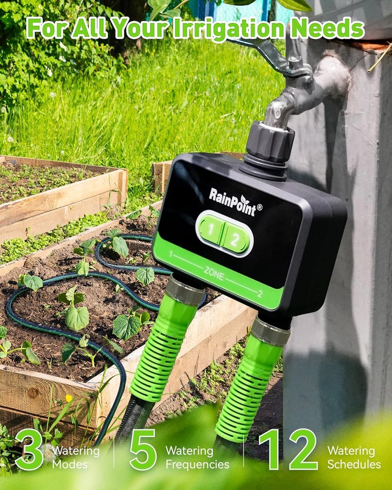 RAINPOINT WiFi Water Timer for Garden Hose, 2-Zone Smart Sprinkler Timer, WiFi Irrigation Controller, Automatic Watering System for Lawns and Yard - Image 2